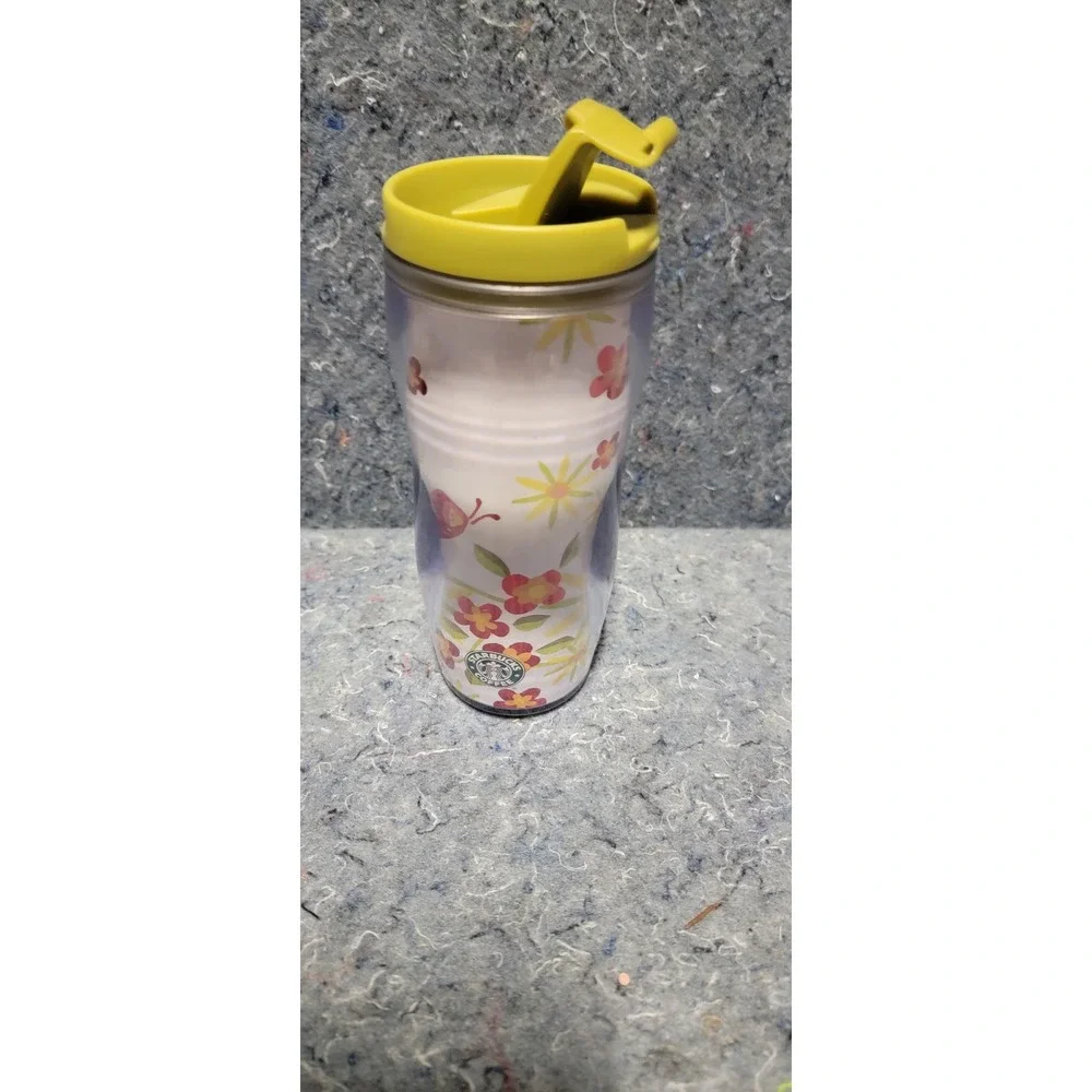 Starbucks‎ Vintage 2008 Commuter Tumbler Green Fllip Lid w/florals 12oz